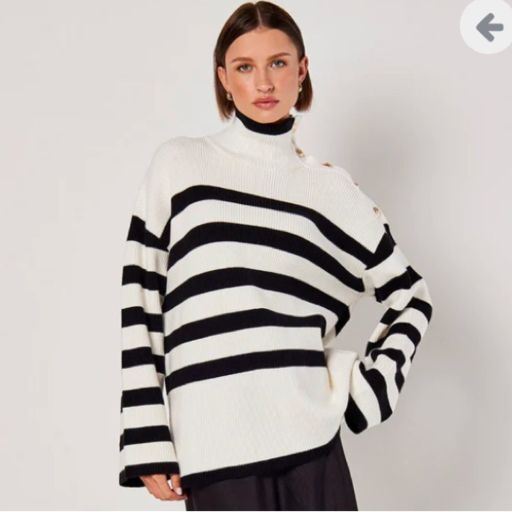 Apricot- Classic Stripe Roll Neck Sweater - Picture 2 of 5
